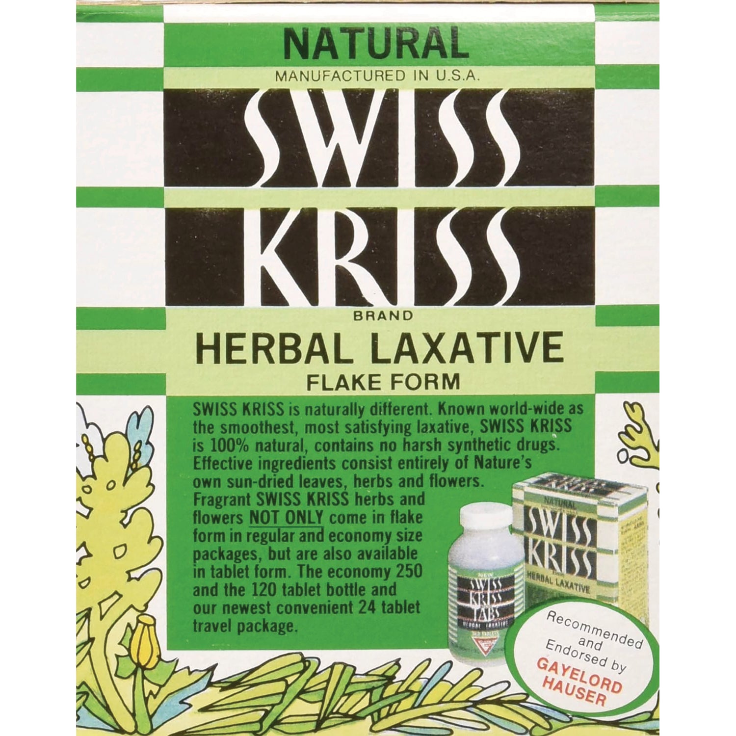 SKR004 | SWISS KRISS herbal laxative box back with product description text and small bottle image