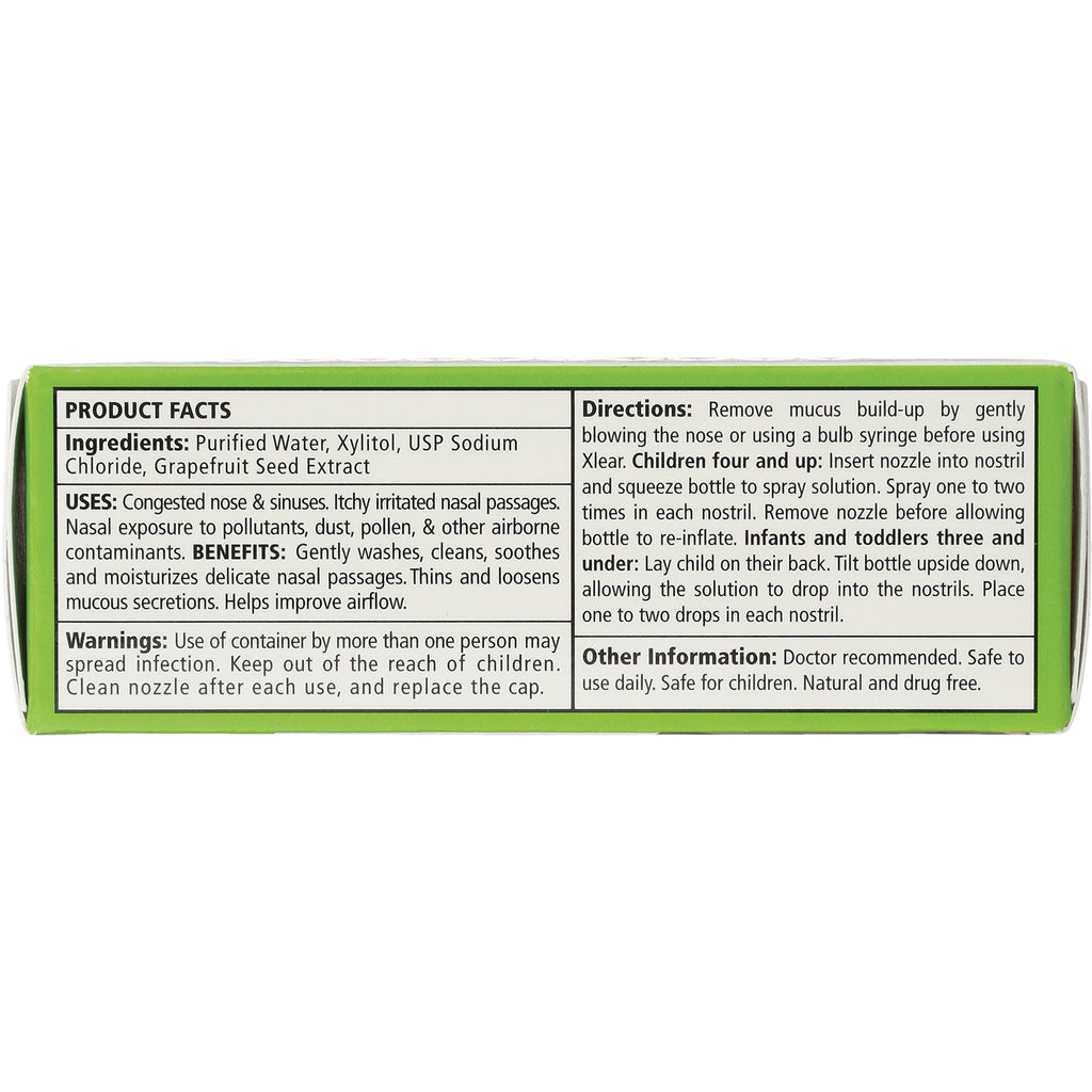 XL012 | Back of nasal spray box showing Product Facts, Ingredients: Purified Water, Xylitol, Sodium Chloride; directions and warnings - Thumbnail