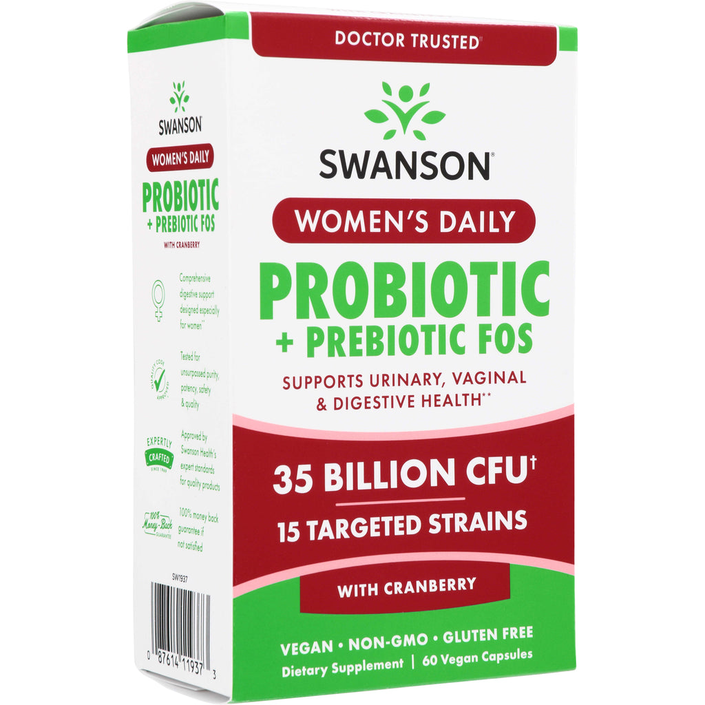 SW1937 | Swanson Women's Daily Probiotic + Prebiotic FOS with Cranberry, 35 Billion CFU, 15 Strains, 60 Vegan Capsules - Thumbnail