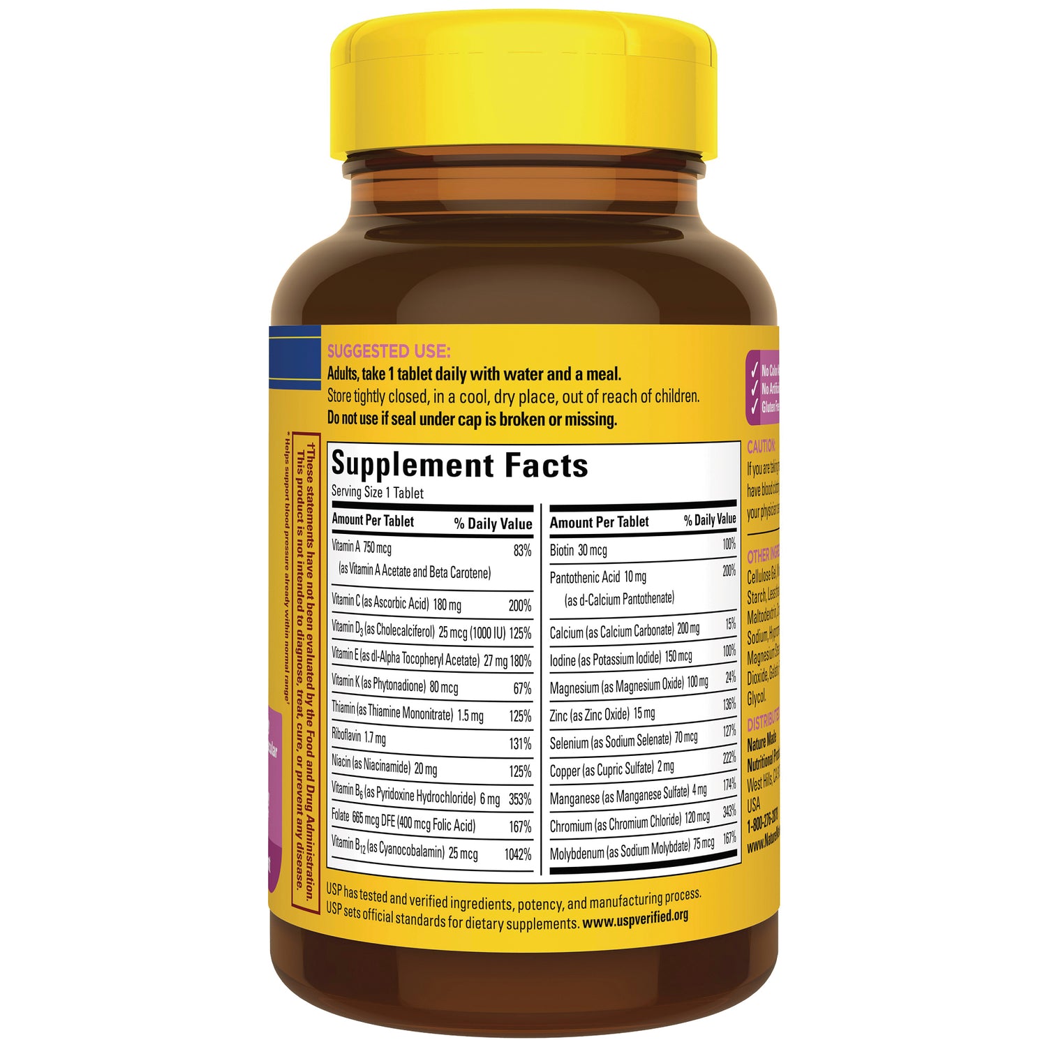 NTM181 | back label of brown supplement bottle showing suggested use and Supplement Facts panel