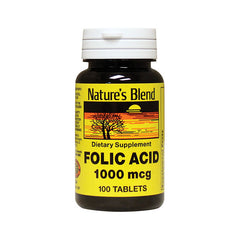 NAB015 | Nature's Blend FOLIC ACID 1000 mcg bottle, 100 tablets