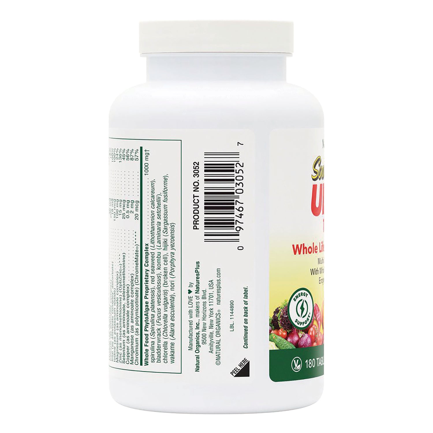 NTP105 | Side of supplement bottle showing barcode, PRODUCT NO. 3052 and ingredient panel text