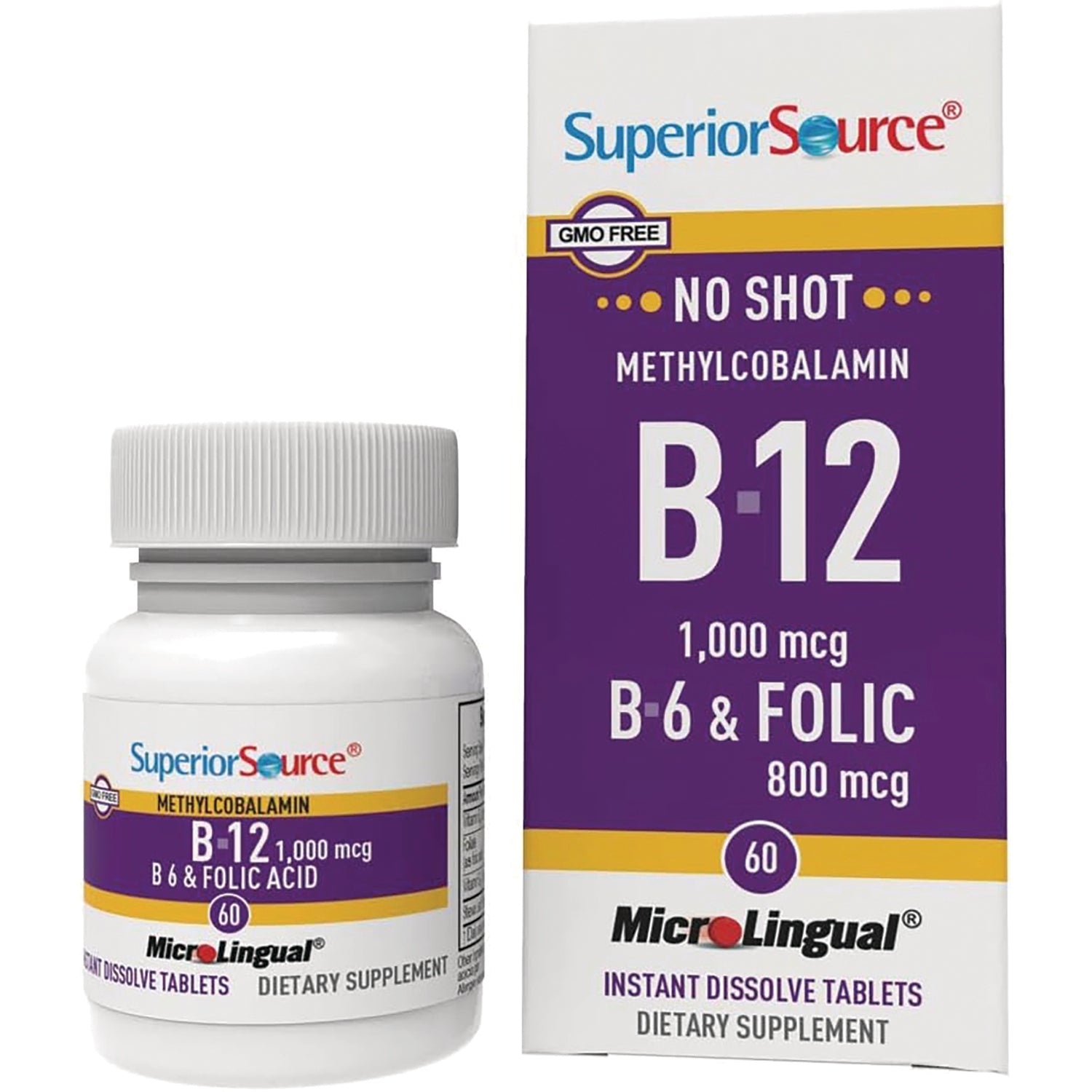 SUS007 | Superior Source B-12 1,000 mcg with B-6 & Folic Acid 800 mcg, MicroLingual instant dissolve tablets