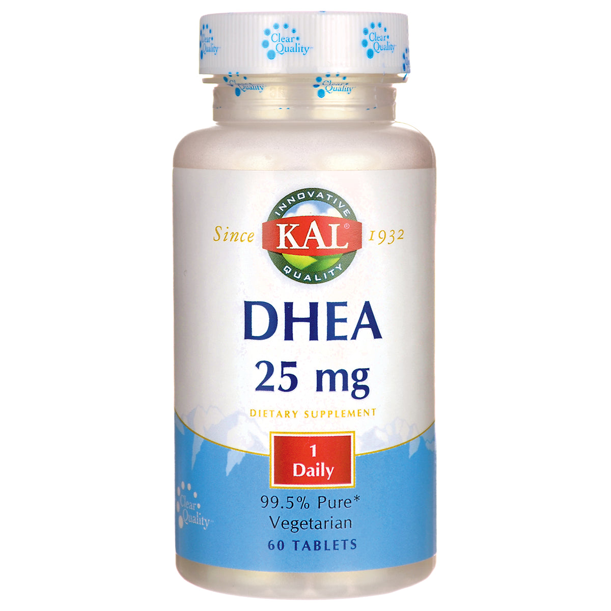 KL520 | KAL DHEA 25 mg bottle front label showing 60 vegetarian tablets and 1 Daily