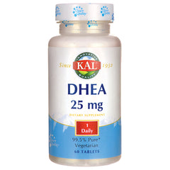 KL520 | KAL DHEA 25 mg bottle front label showing 60 vegetarian tablets and 1 Daily