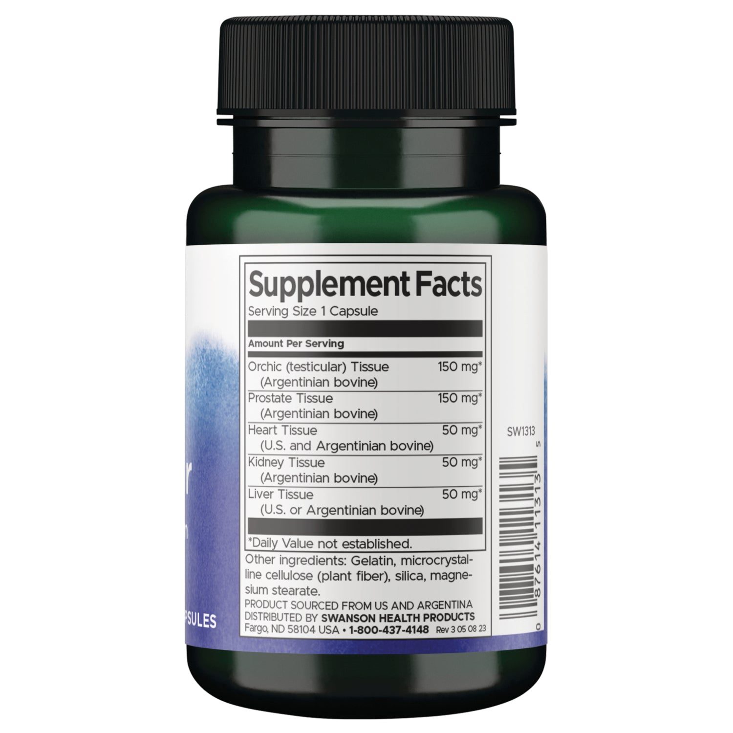SW1313 | Back label with supplement facts and serving information