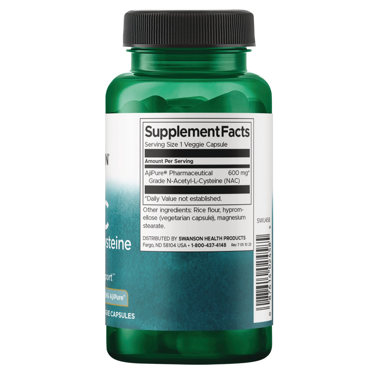SWU458 | Back label with supplement facts and serving information