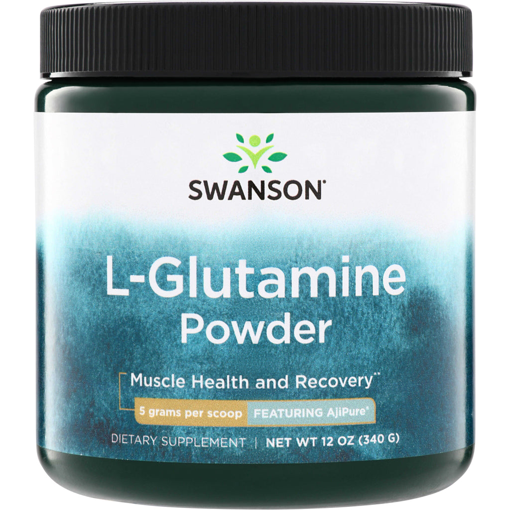 SWU428 | Swanson L-Glutamine Powder supplement, 12 oz jar, Muscle Health and Recovery, 5 grams per scoop - Thumbnail