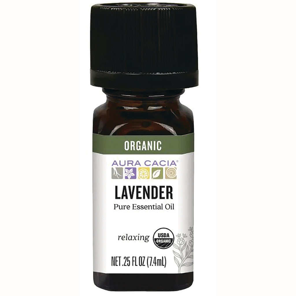 ARC022 | Aura Cacia organic lavender pure essential oil 0.25 fl oz amber bottle with black cap - Thumbnail
