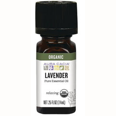 ARC022 | Aura Cacia organic lavender pure essential oil 0.25 fl oz amber bottle with black cap