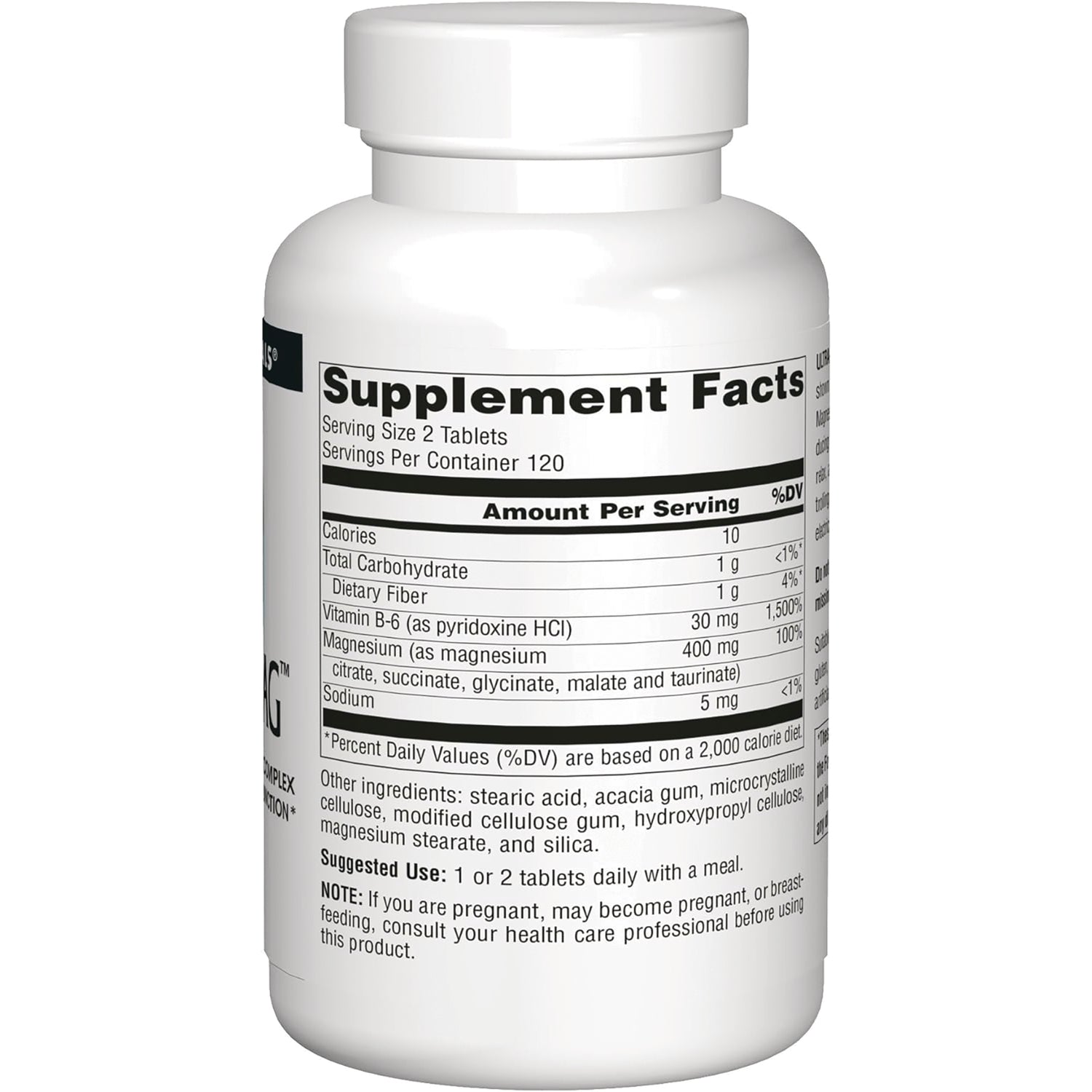 SN804 | Back label with Supplement Facts panel, serving size 2 tablets, 120 servings per container