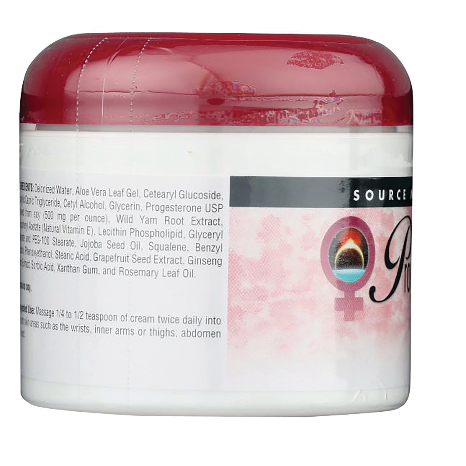 SN171 | cream jar side label showing ingredients panel and pink brand infographic with female symbol
