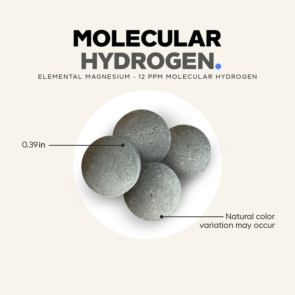 CDG046 | Molecular Hydrogen tablet infographic with 0.39 in size and natural color variation notes - Thumbnail