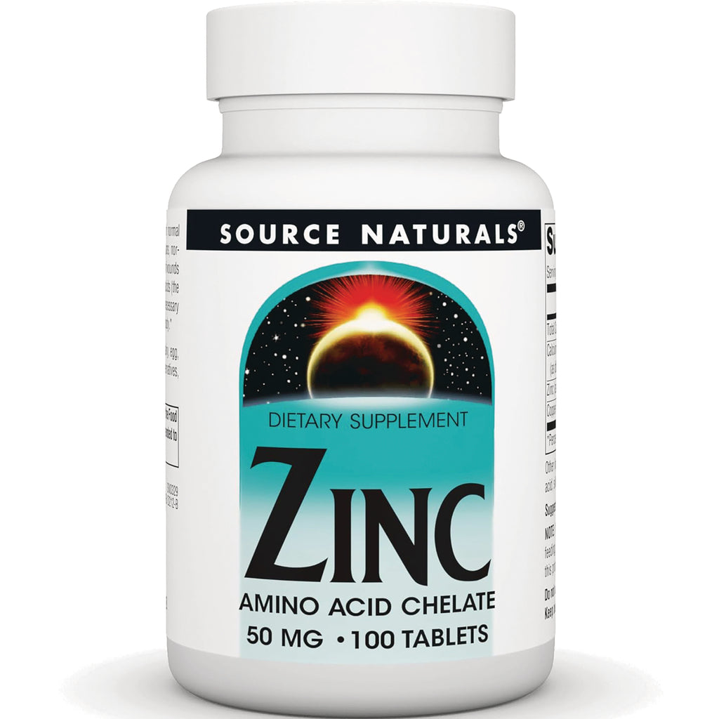 SN524 | Source Naturals Zinc Amino Acid Chelate dietary supplement, 50 mg, 100 tablets bottle - Thumbnail