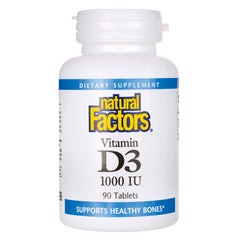NFC001 | Natural Factors Vitamin D3 1000 IU bottle front label, 90 tablets