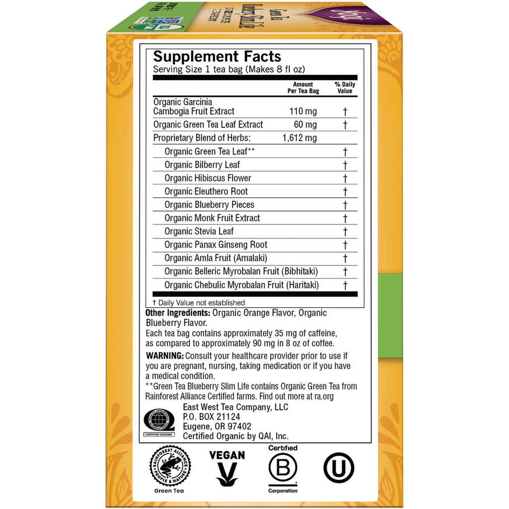 AHW028 | Supplement Facts panel showing Serving Size 1 tea bag, ingredient list, warnings and certification icons - Thumbnail