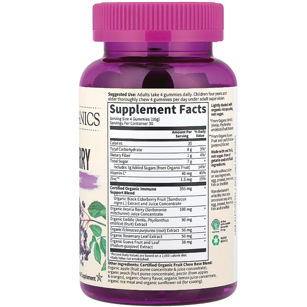 GLF272 | Back of purple bottle showing Supplement Facts panel and ingredient list for elderberry gummies - Thumbnail