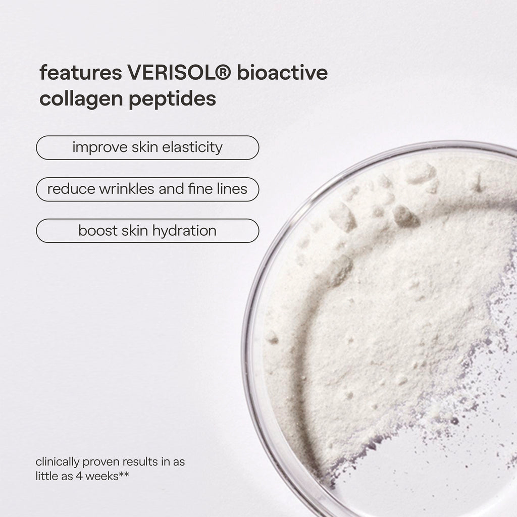 KTO004 | Product infographic featuring VERISOL collagen peptides and skin benefits, including elasticity, wrinkles, and hydration - Thumbnail