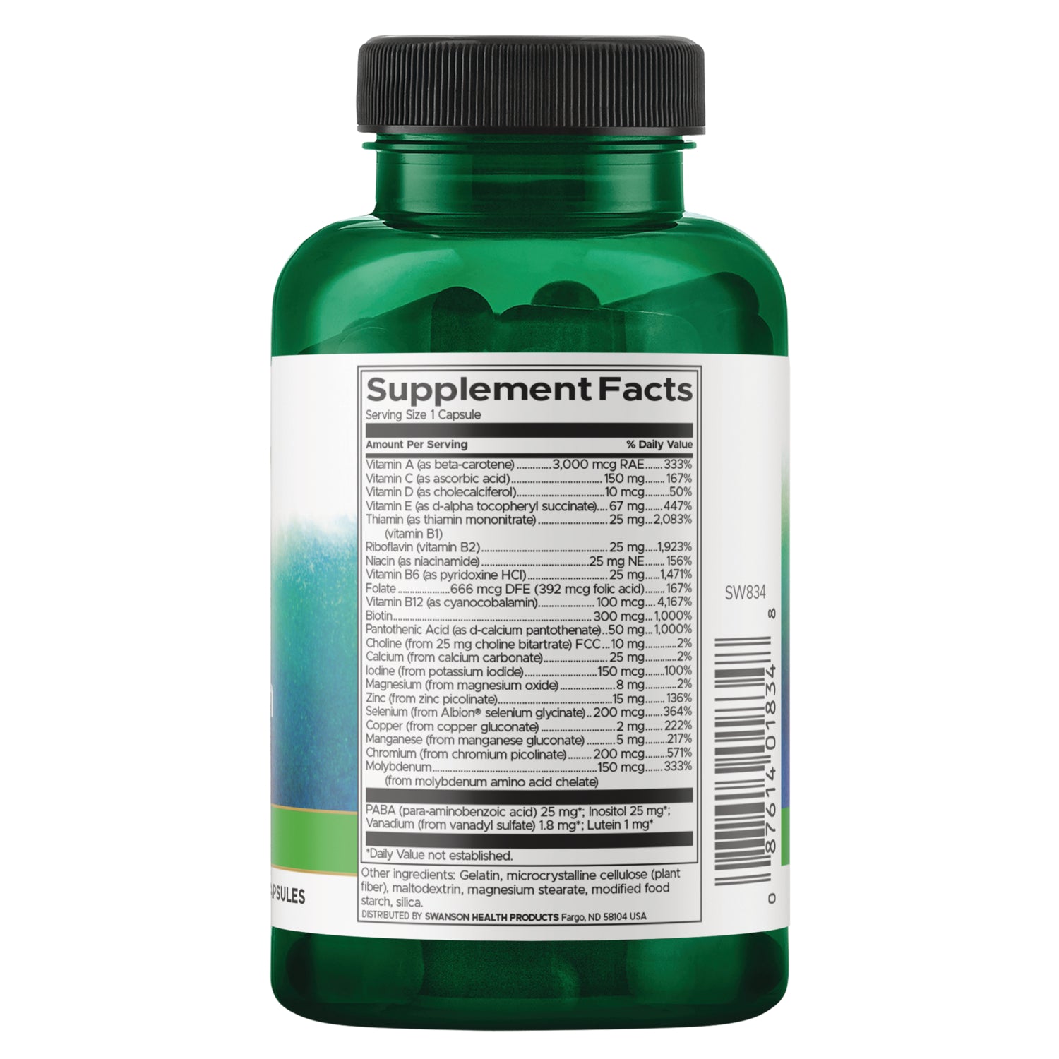 SW834 | Back label with supplement facts and serving information
