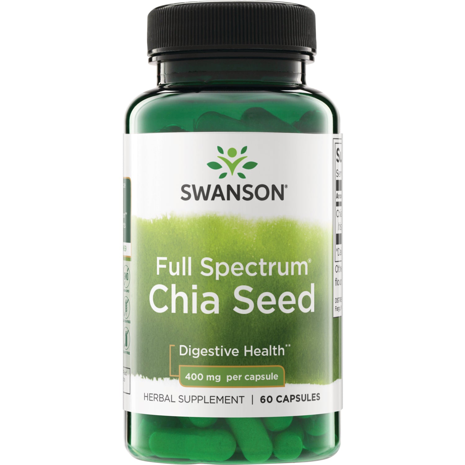 SW1165 | Swanson Full Spectrum Chia Seed supplement, source of fiber, 400 mg per capsule, 60 capsules