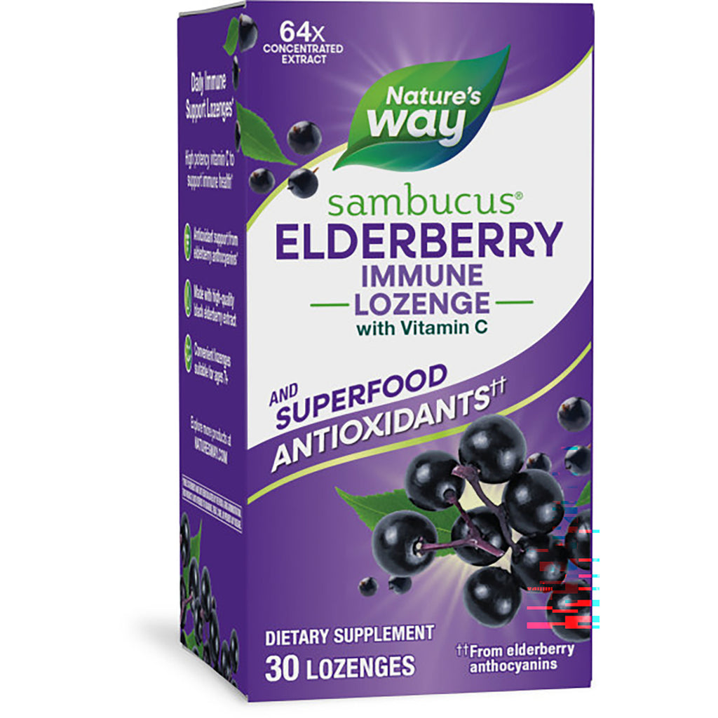 NW662 | Nature's Way Sambucus immune lozenges elderberry with vitamin C, front of 30-count dietary supplement box - Thumbnail