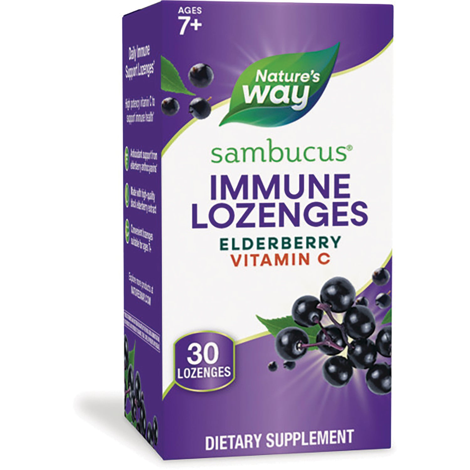 NW662 | Nature's Way Sambucus immune lozenges elderberry with vitamin C, front of 30-count dietary supplement box