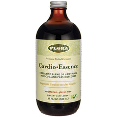 FL042 | amber bottle front showing CardioEssence herbal dietary supplement label supports cardiovascular health 17 fl oz