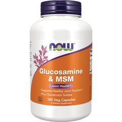 NWF050 | NOW Glucosamine & MSM white bottle with orange label, 180 veg capsules joint health supplement