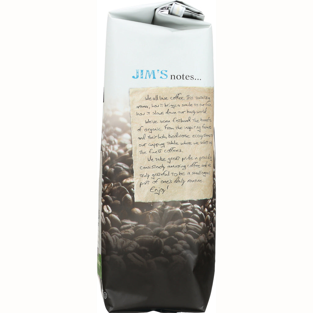 JOC001 | back of coffee bag showing JIM'S notes panel over a bed of coffee beans - Thumbnail