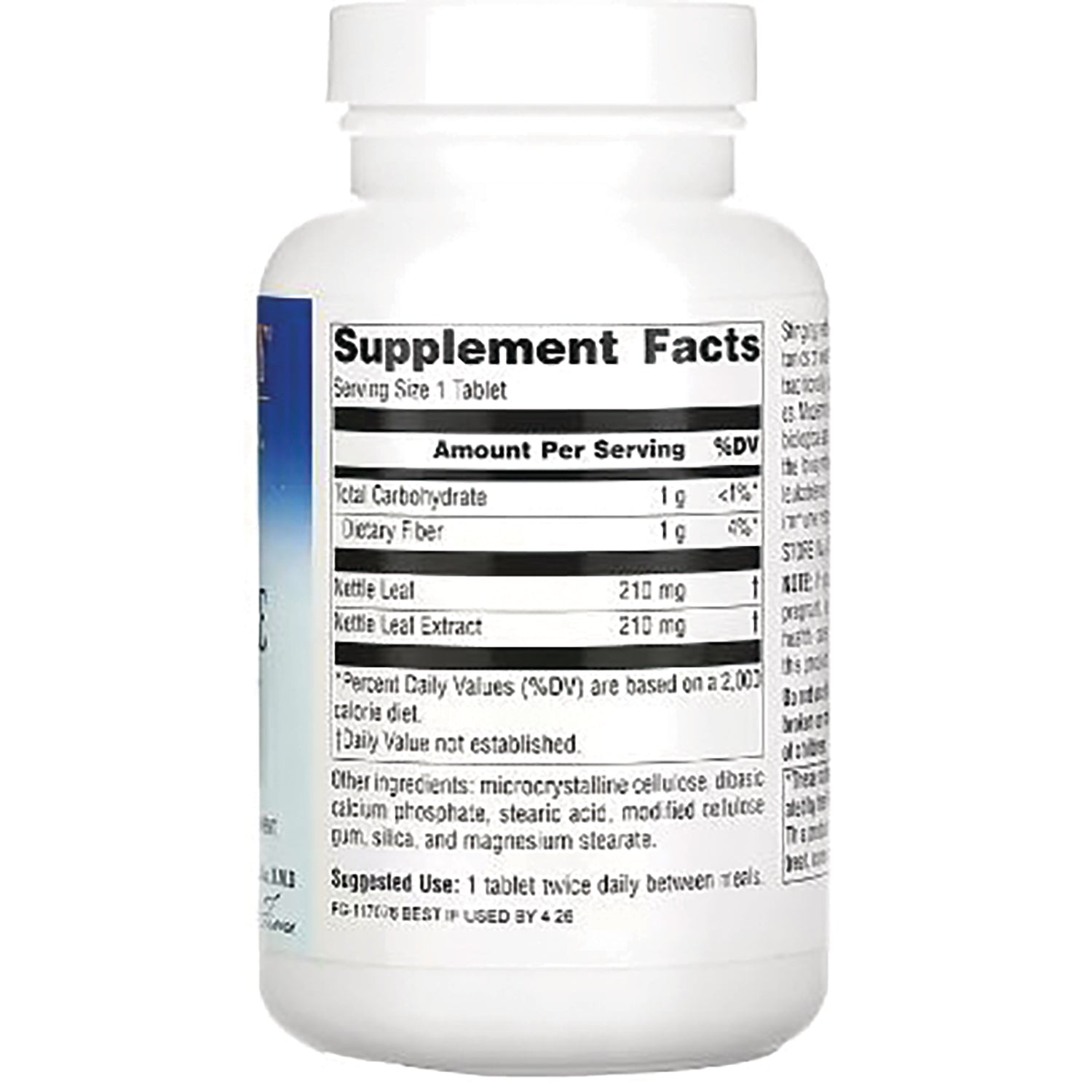 PF052 | Supplement facts panel and ingredient list on back of white supplement bottle