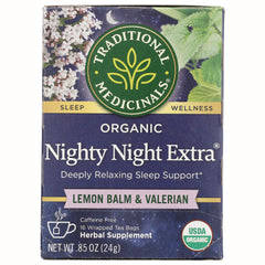 TMD048 | Traditional Medicinals Organic Nighty Night Extra tea, Lemon Balm & Valerian, 16 wrapped tea bags