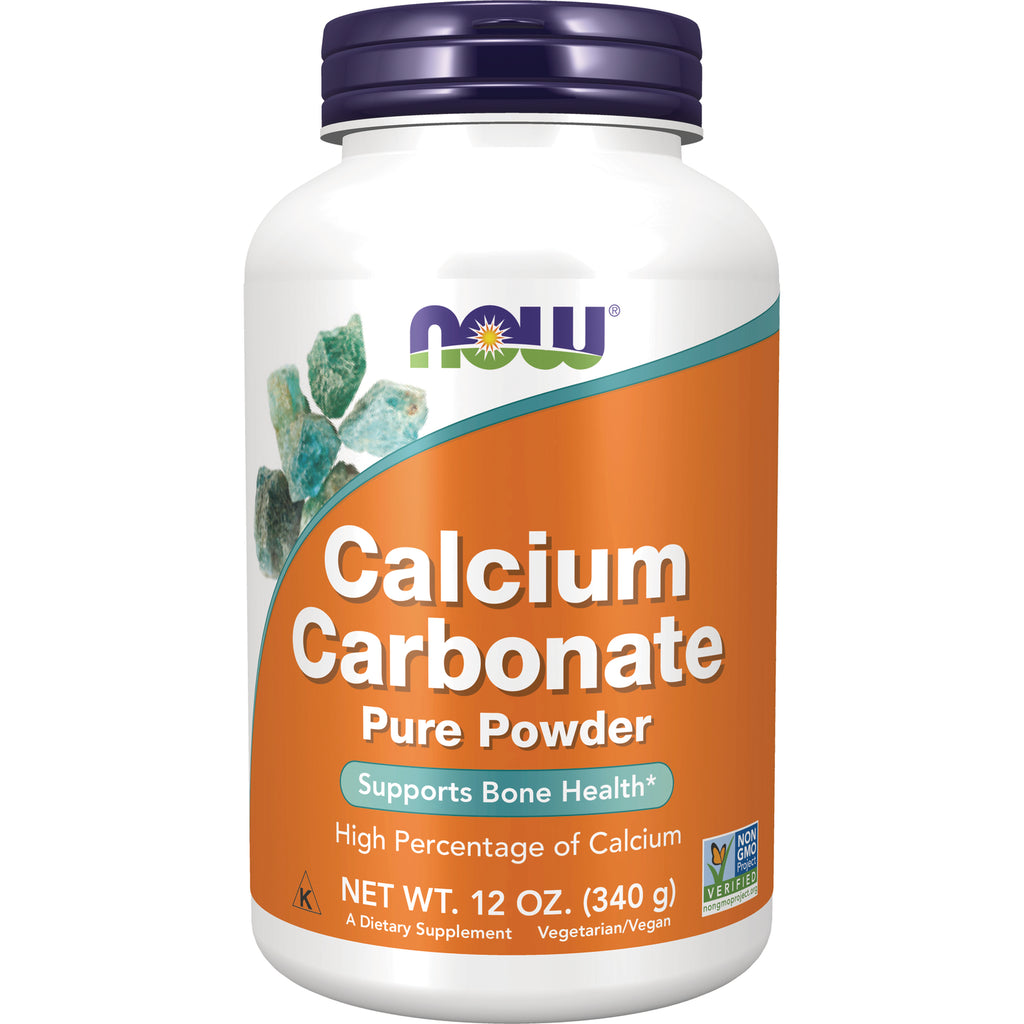 NWF802 | NOW Calcium Carbonate pure powder 12 oz bottle labeled Supports Bone Health Vegetarian/Vegan - Thumbnail