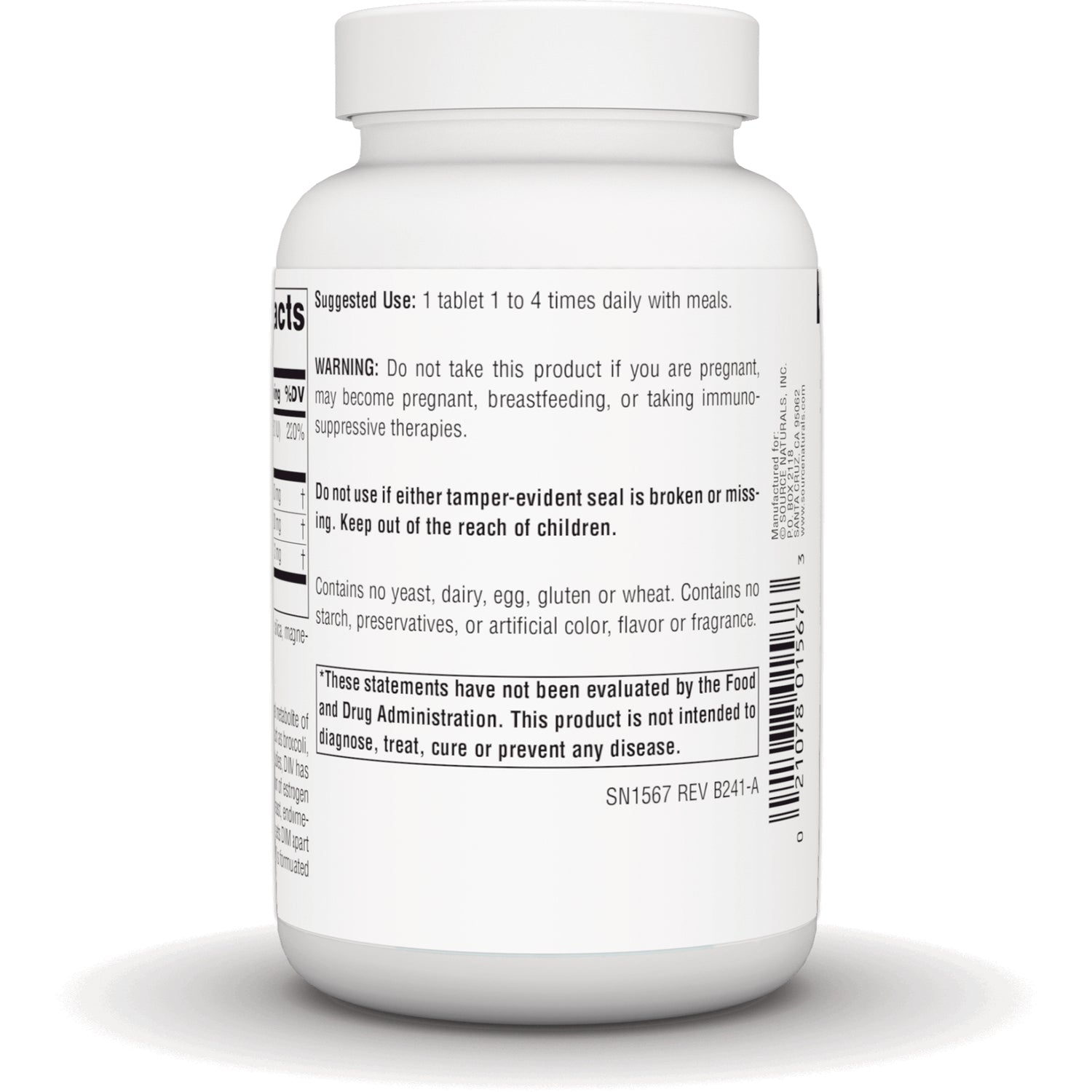 SN337 | Back label with suggested use, warning, tamper-evident seal notice, and FDA disclaimer