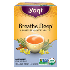 AHW047 | Yogi Breathe Deep tea box, supports respiratory health, caffeine free, 16 tea bags, USDA Organic