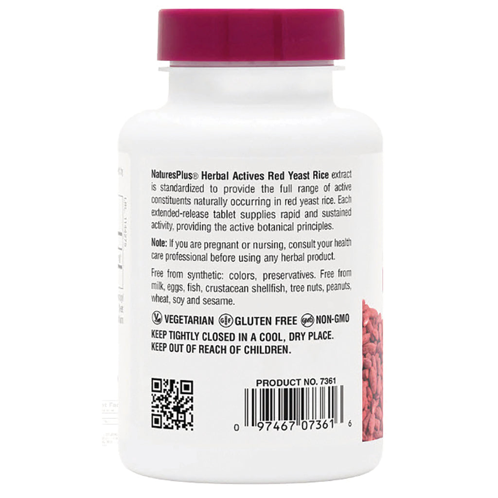 NTP308 | Back of NaturesPlus Herbal Actives Red Yeast Rice bottle with directions, warnings, and product number - Thumbnail