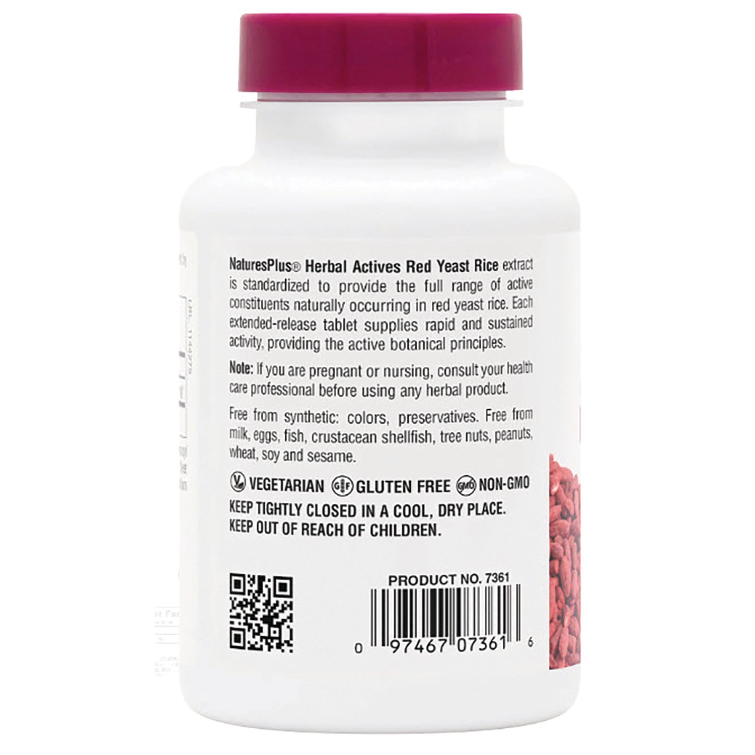 NTP308 | Back of NaturesPlus Herbal Actives Red Yeast Rice bottle with directions, warnings, and product number
