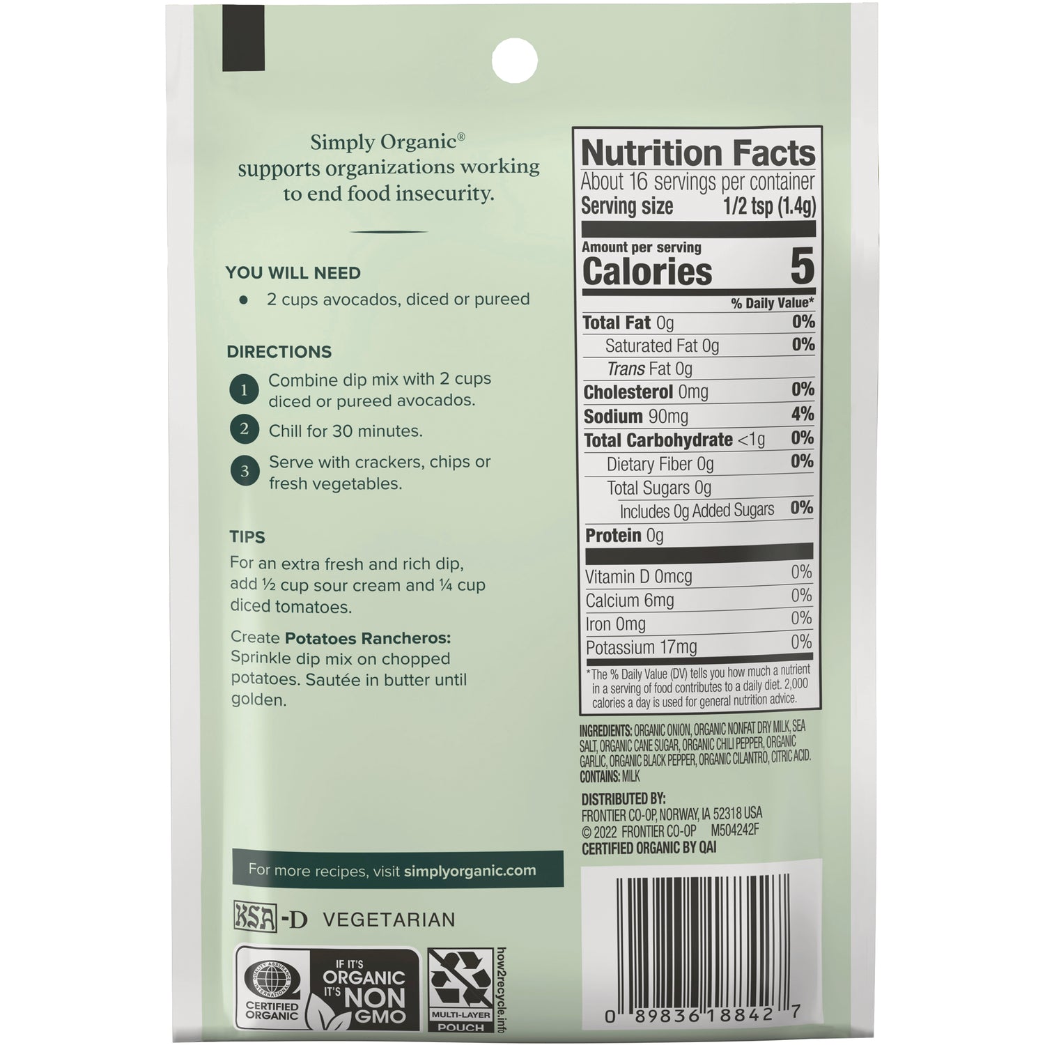 SMP001 | Back of green packet showing Nutrition Facts, ingredients, directions and barcode