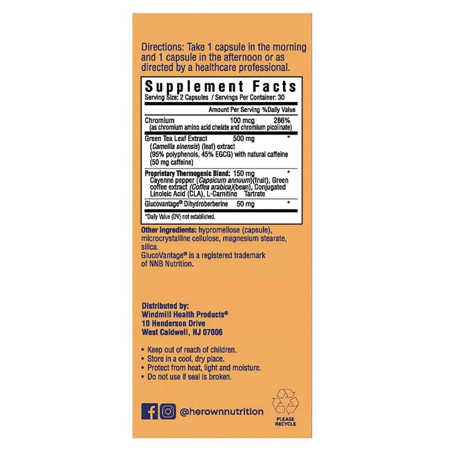HO005 | back label showing Supplement Facts panel, directions, and ingredient list