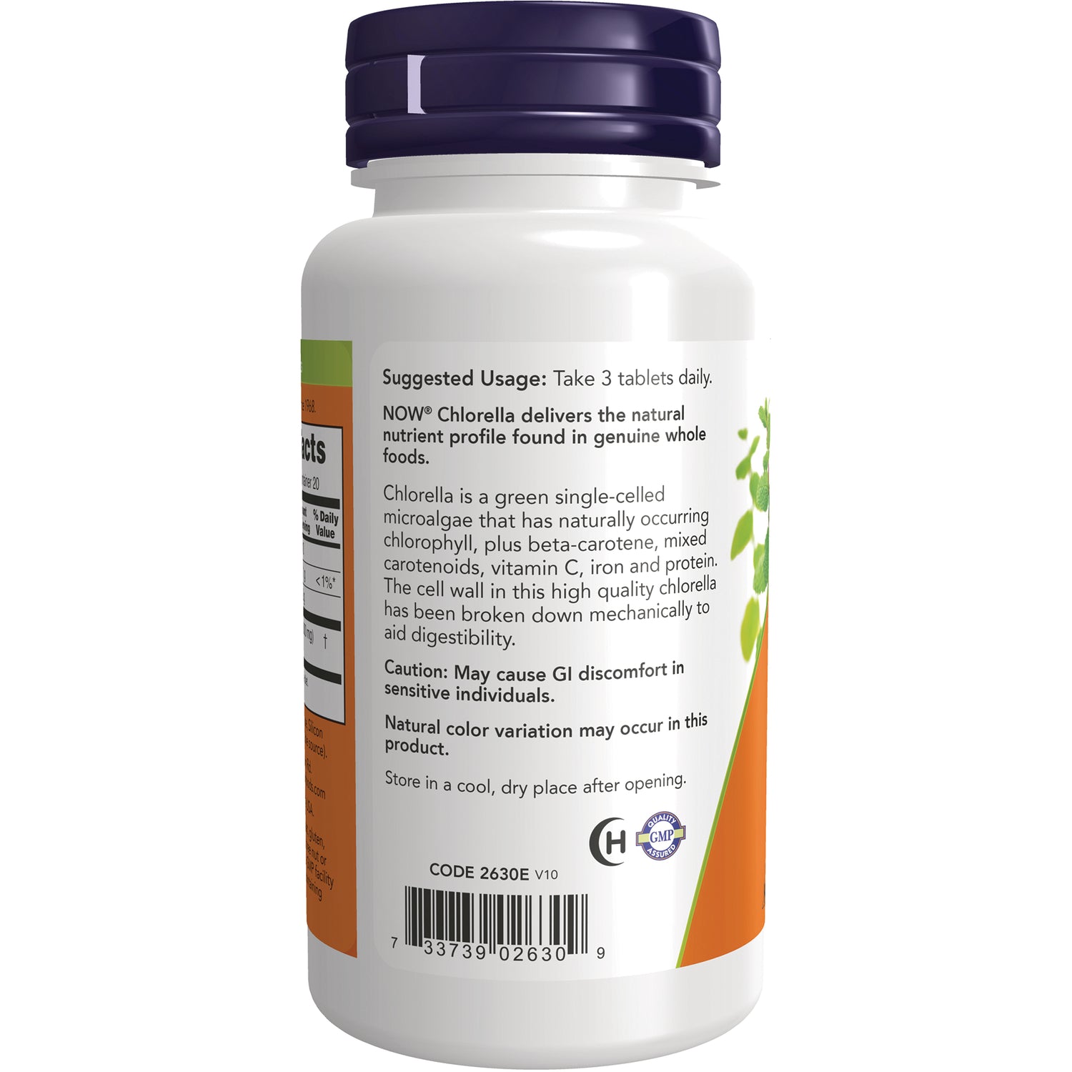 NWF805 | Back of white supplement bottle showing suggested usage, caution text, barcode and GMP seal