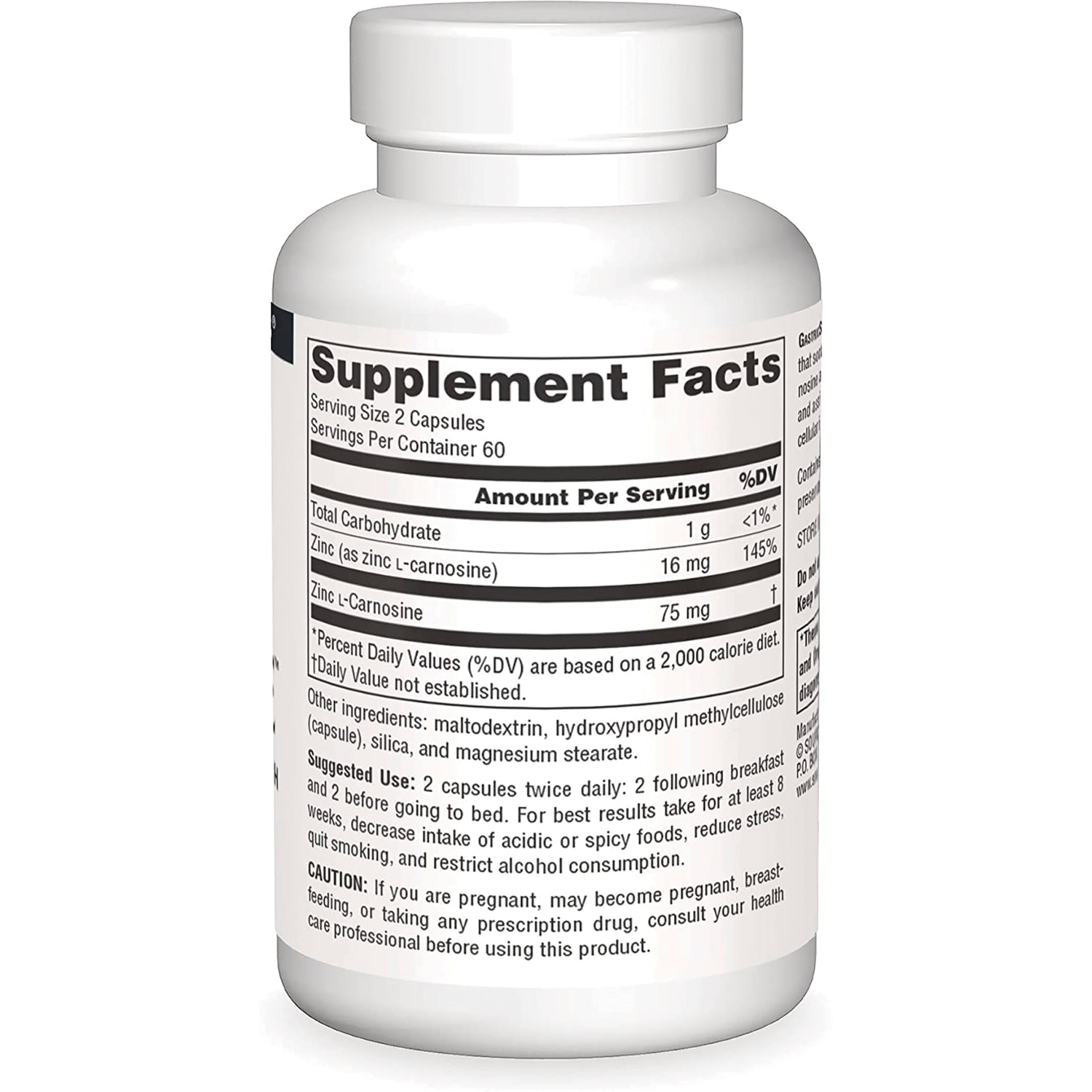 SN594 | Back label showing Supplement Facts, serving size 2 capsules, and ingredients