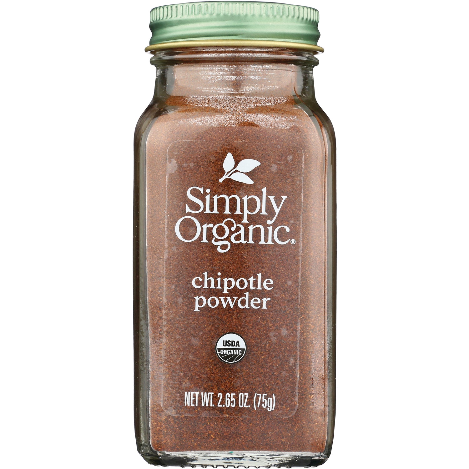 SMP058 | Simply Organic chipotle powder in glass jar with green lid, 2.65 oz