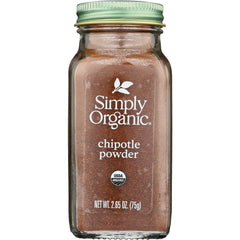 SMP058 | Simply Organic chipotle powder in glass jar with green lid, 2.65 oz