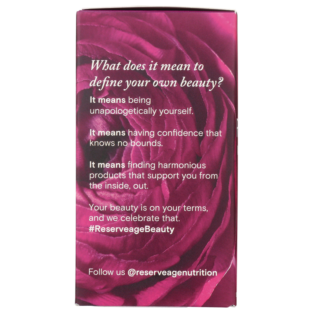 RSA017 | product infographic with magenta rose background and copy about defining beauty including #ReserveageBeauty and @reserveagenutrition - Thumbnail