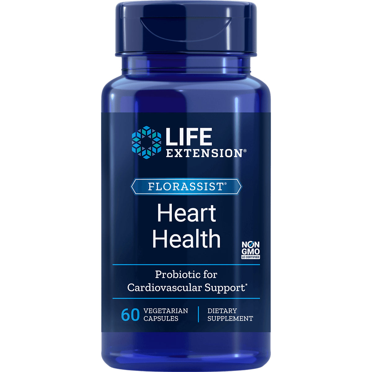 LE283 | Blue Life Extension FLORASSIST Heart Health bottle, 60 vegetarian capsules front label