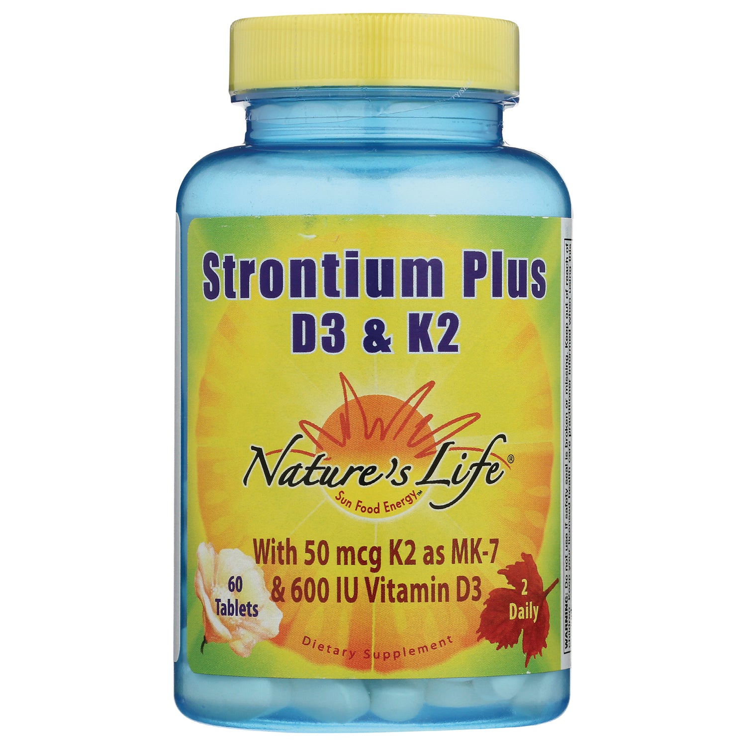 NSL032 | Nature's Life Strontium Plus D3 & K2 dietary supplement bottle, 60 tablets