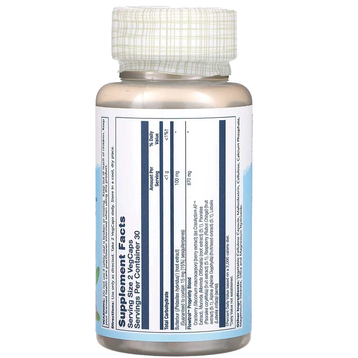 SLR437 | Supplement Facts panel with serving size and ingredients on bottle label (back view)