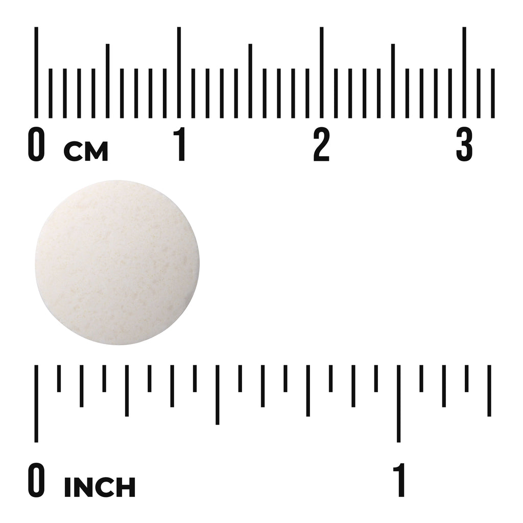 SW1138 | Round white tablet shown with centimeter and inch rulers for size - Thumbnail