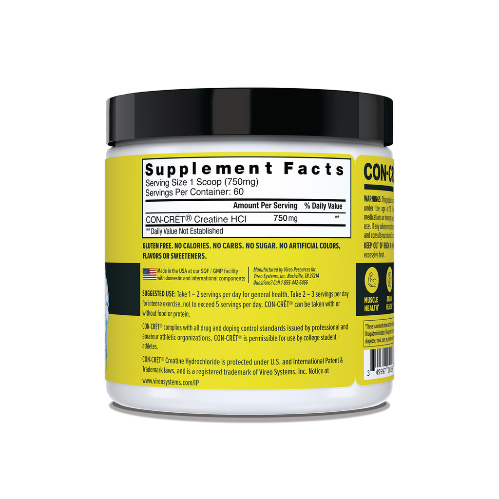 CNC005 | Supplement Facts panel for CON-CRET Creatine HCl powder - Thumbnail