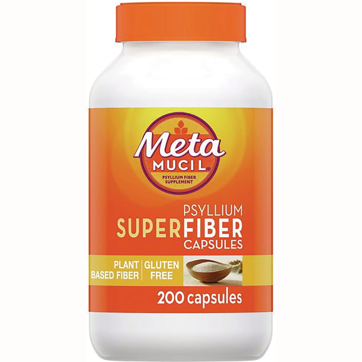 MTA009 | Meta Mucil psyllium SuperFiber capsules bottle with orange label, 200 capsules