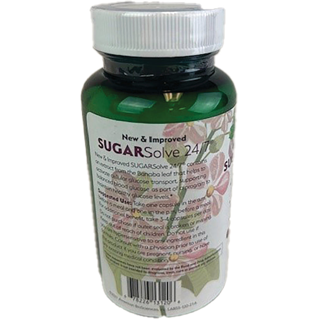 AMB015 | Back label of New & Improved SUGARSolve 24/7 bottle with directions and barcode - Thumbnail